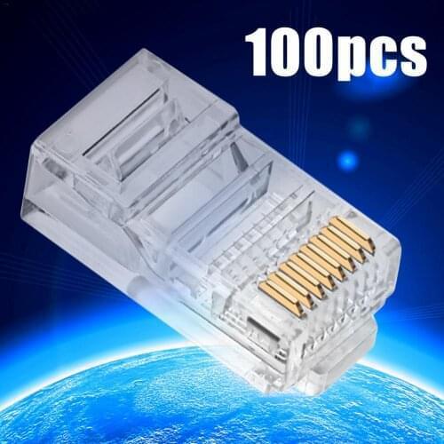 100 PCS Crystal 8P8C RJ 45 Connector Modular Ethernet Network Cable Head Plug Adapter For UTP Cat5 Cat5e Cat6 Male Network