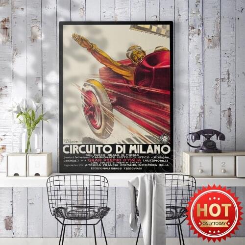 1924 Circuito Di Milano Automobile Vintage Art Prints, Gran Premio D'Italia Art Prints, Recing Club Decor Boys Room Wall Picture