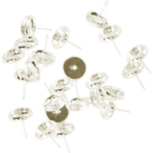 48 Pieces Blank 8mm Earring Tray Cabochon Setting Jewelry DIY Earstud Posts