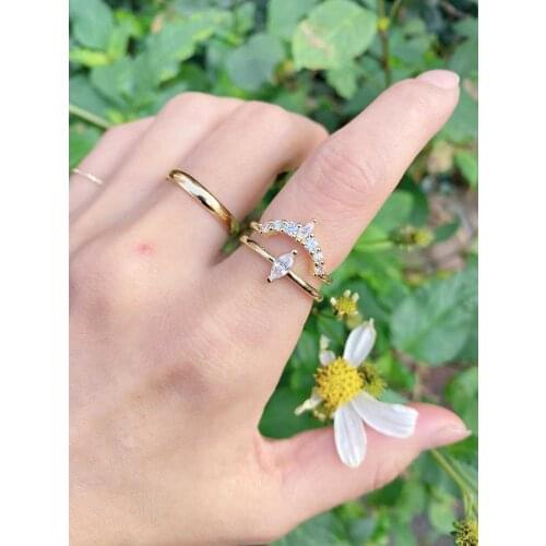 5Pcs Handmade Pave Crystal Zircon Adjustable Brass Copper Crown Gold Plated Ring