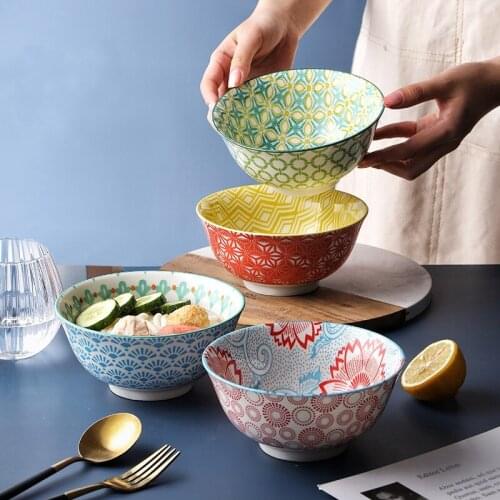 6 Inch Ceramic Tableware Bowl Set Creative Japanese Style Home Ramen Large Soup Personality Salad Instant Noodle Rice Food Bowls