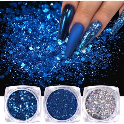 6pcs/Set Blue Red Nail Powder Eyeshadow Pigment Holographics Spangle Nail Glitter Shimmer Shining Chrome Dust Decoration