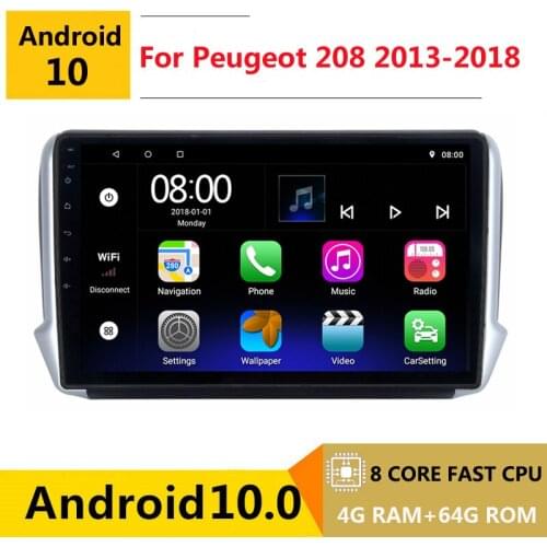 2 din 8 core android 10 car radio auto stereo for Peugeot 2008 208 2013 2014 2015 2016 2018 navigation GPS DVD Multimedia Player