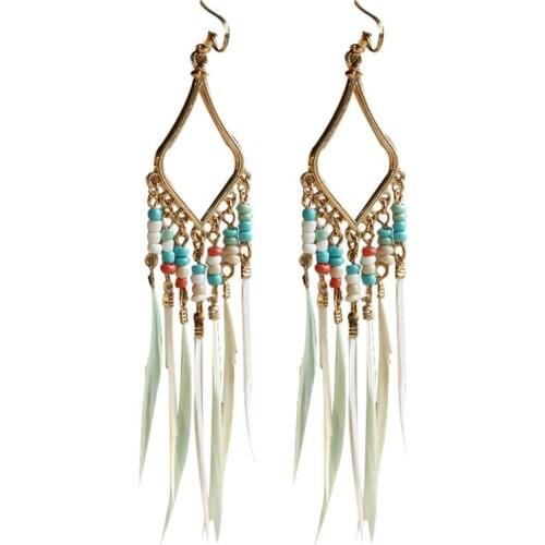 Bohemian Drop Earrings for Women Feather Tassel Earrings Fashion Bohemian Women Jewelry Dangle Earrings