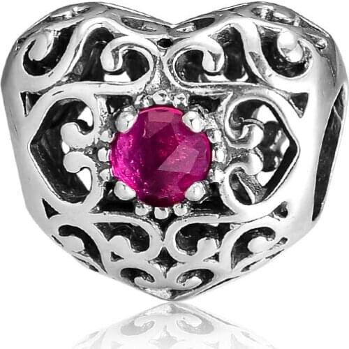 CKK Fit Pandora Bracelets July Signature Heart Charms 925 Original Sterling Silver Charm Beads for Jewelry Making Bead