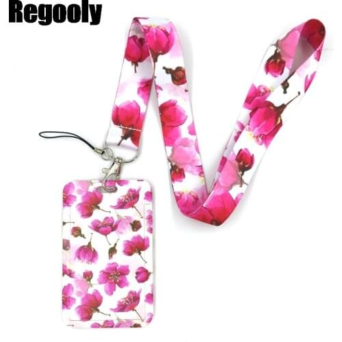 Red Flowers Lanyard Credit Card ID Holder Bag Student Women Travel Card Cover Badge Car Keychain Gifts Accessories
