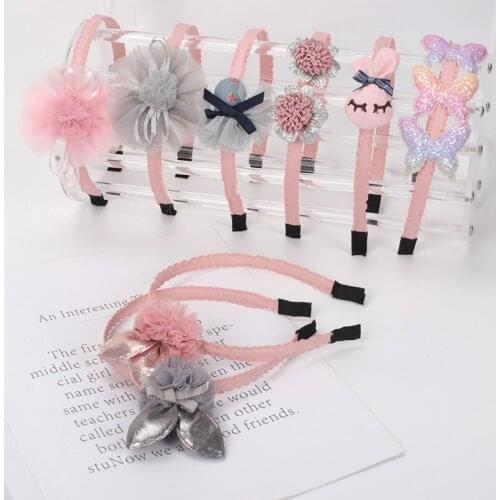 Childrens cute princess headdress net yarn flower full wrap does not hurt hair pink headband small flower student headband