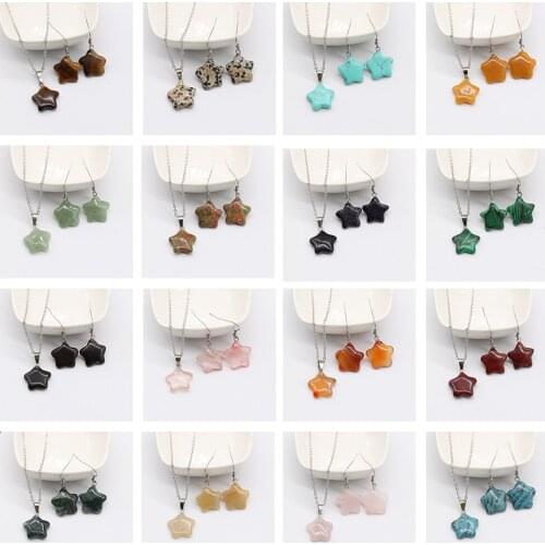 Opal Star Necklace Earring Set Natural Stone Pendant Necklace Gold/bule Sand stone earrings for Women Femal