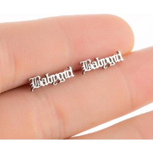 Small Stainless Steel Letter Angel Earrings For Girls Kids English Letters Stud Ear Sweet Pendientes Girls Ear Jewelry Gift