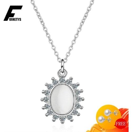 Fashion Necklace 925 Silver Jewelry Oval Shape Cat Eye Stone Zircon Pendant for Women Wedding Engagement Party Gift Accessories