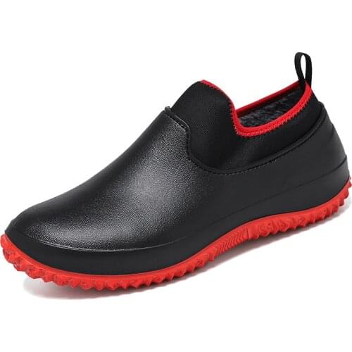Fashion Men Kitchen Work Shoes Casual Waterproof Rubber Rain Water Shoes Men Loafers Moccasins For Men Boat Non-slip Shoes Black
