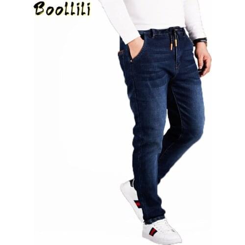 L-6XL Fleece Men Jeans Loose Waist Jean High Waist Elastic Cashmere Trousers Autumn Winter Baggy Straight Denim Men Jean