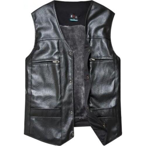 Man Autumn Plus Size V-neck Solid Single Breasted Plus Velvet Thick Pu Outerwear Male Winter Oversized Warm Cardigan Pu Coat