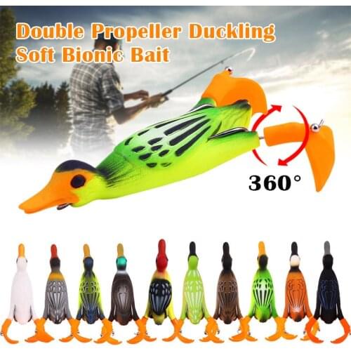 Soft Bionic Duckling Fishing Lure Double Propeller Leg Floating Bait Rotating Fishing Supplies