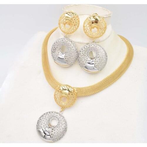 NEW High Quality Ltaly 750 Gold color Jewelry Set For Women african beads fashion necklace set earring jewelry