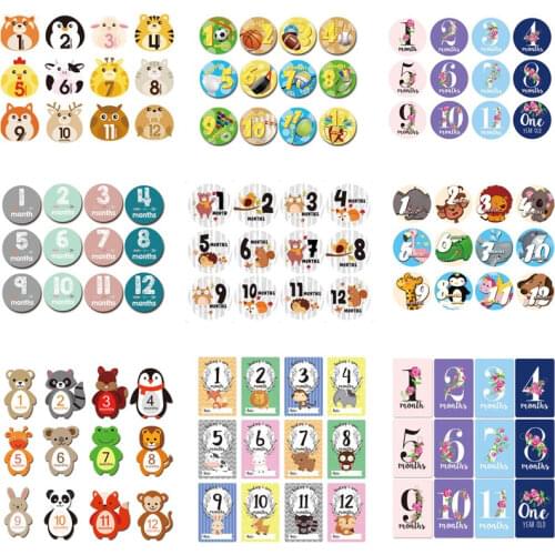 12 Pcs Month Sticker Baby Photography Milestone Memorial Monthly Newborn Kids Commemorative Card Number Photo Accessories Gifts