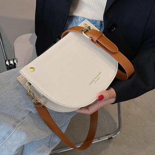 Simple Design Solid Color Pu Leather Saddle Crossbody Bag for Women 2021 Female Fashion Brand Shoulder Handbags and Purses