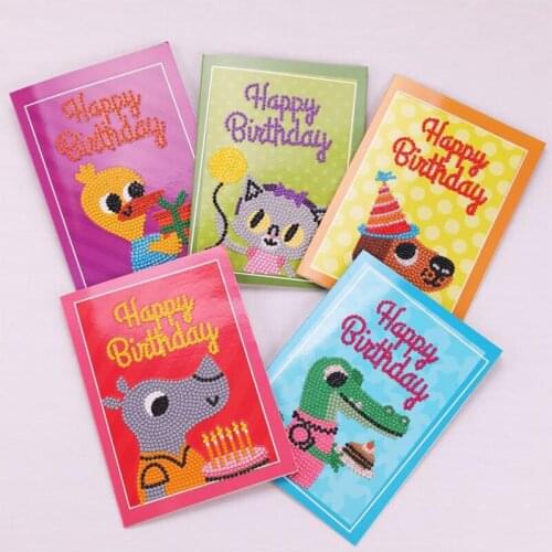 DIY Diamond Painting Cartoon Birthday Card Diamond Embroidery Cartoon Childrens Handmade Hobby Birthday Greetings Card