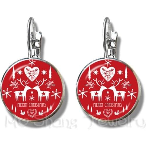 Christmas Dog Pattern Stud Earring 16mm Glass Dome DIY Charm Earrings For Women Girls Wonderful Xmas Gift