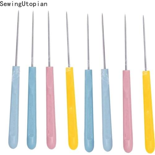 8PCS Leather Tent Canvas Plastic Handle Sewing Awl Needles Steel Crochet Hook Edge Stitcher for Shoe Repair Tool Leathercraft