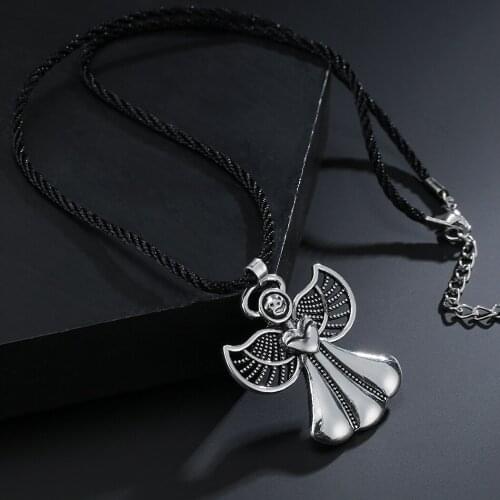 Cute Heart Baby Angel Necklaces for Boys Men Silver Love Angel Pendant Vintage Lucky Amulet Jewlery Gift
