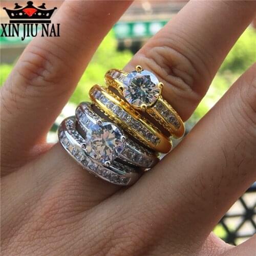 Shining luxury female 4 claw zircon set fashion silver bridal set jewelry promise love girlfriend gift diamond rings for women