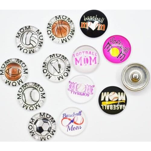 50PCS Mixed Ginger Snap Button Jewelry Football Baseball MOM Fit For DIY 18MM Glass Button Snap Bracelet Necklace Jewelry