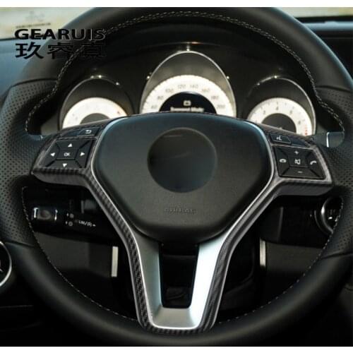 Carbon fiber Car Styling For Mercedes Benz A B C E Cla Cls Gla Glk Class X204 W204 Steering Wheel Buttons Frame Covers Stickers