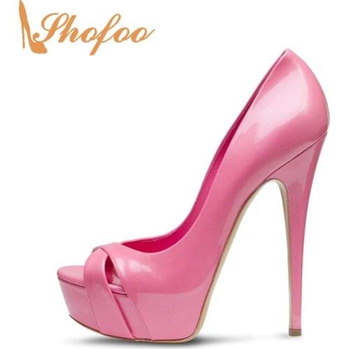 Red&Pink Stilettos High Thin Heels Woman Classics Spike 15cm Platform Pumps Fashion Evening Party Shoes Large Size 12 14 Shofoo