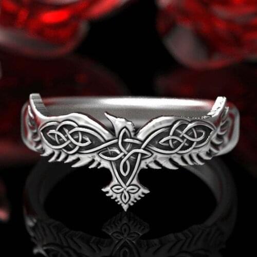Viking Men Ravens Gothic Ring Norse Mythology Silver Color Odin Crow Eagle Totem Rings Nordic Amulet Punk Animal Jewelry 2020