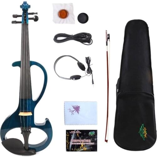 Yinfente Blue Electric Silent Violin 4/4 Hand-made Wooden Body Sweet Sound Free Case Bow Rosin#EV6