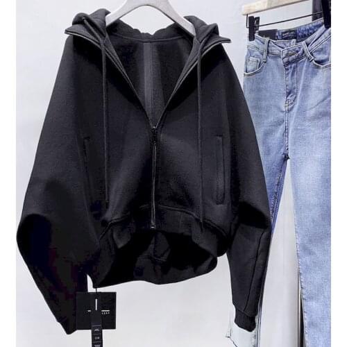 Fall 2021 Women Clothing Fleece Black Jacket Women Loose Collar Zipper Coat Goth Oversize Harajuku Plus Size Fashion Sweatshirt
