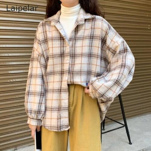 2020 Womens Fashion Retro Style Plaid Long-Sleeved Shirt All-Match Casual Cardigan Blouse Top
