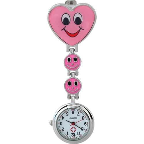 Gnova Platinum Metal Nurse Watch Smiling Face Hearts Women Medical Brooch Watch Red Cross Analog Quartz Clock A859