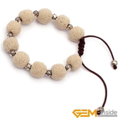 14mm Self Made Lava Stone Bracelets Bangles For Women and Men Natural Stone ajustable size: 7"-8.5" Bracelets free shipping