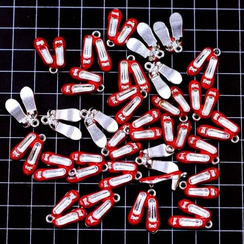 10Pcs Pendant Red Enamel Girl Bow Tie Dance Shoes Metal Silver Tone Jewelry DIY Findings 19mm