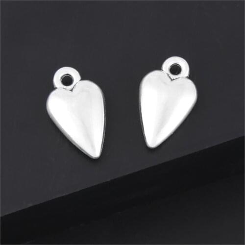 10Pcs Silver Color Love Heart Charms Finding Metal Women Necklaces Pendant Jewelry Handmade Accessories 19x11mm A3278