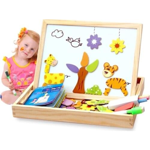 100+Pcs Wooden Magnetic Puzzle Toys Children 3D Puzzle Figure/Animals/Vehicle/Circus Drawing Board 5 Style Kid Learning Wood Toy