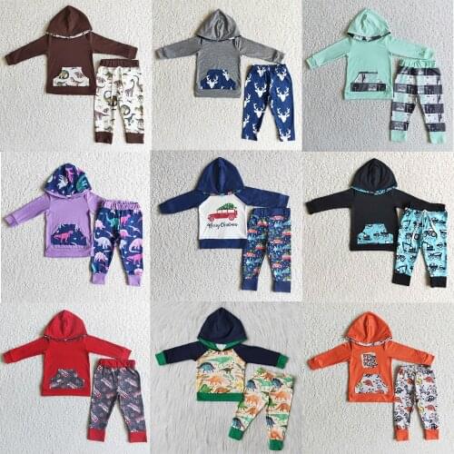 2PCS Hoodies Set for Baby Children Boys Outfits Bus Designer Red Hoodies Long Sleeve and Long Pants Boutique RTS Wholesale