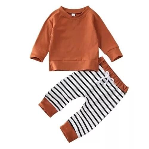 2020 Baby Spring Autumn Clothing Toddler Kid Baby Boy Solid Long Sleeve T-shirt Striped Long Pants 2Pcs Outfit Set Clothes 0-24M