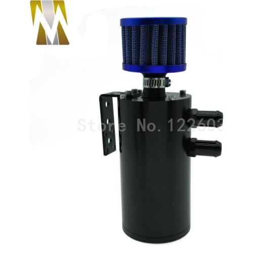 Auto Excellent Baffled Engine Oil Catch Can with Blue Breather Filter Vehicle Aluminum Reservoir Tank