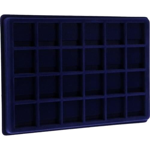 24 Grid Velvet Frame Coin/Jewelry Display Tray Box for Exhibition Hall -Blue