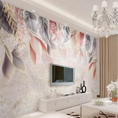 Beibehang Custom 3d wallpaper mural fashion retro hand-painted flower feather Nordic minimalist American TV background wall