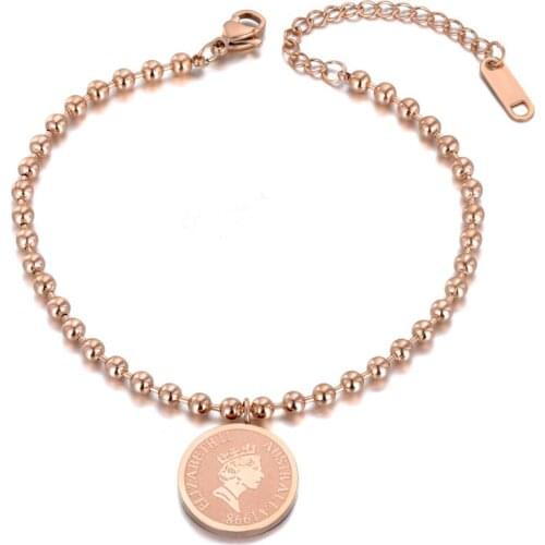 Stainless Steel Queen Elizabeths Picture Charm Bracelets For Women Girls Rose Gold Chain & Link Bracelet Jewelry B19109