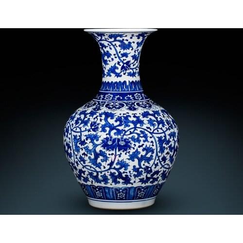 Jingdezhen Ceramic Vase Chinese Antique vase Hand Painted Blue And White Porcelain Lotus Living Room Home Porch porcelain vase