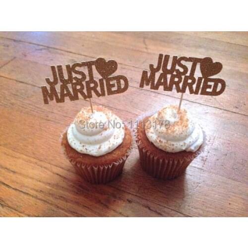 Cheap Just Married Cupcake Toppers --Wedding Decorations / Wedding Cake Topper