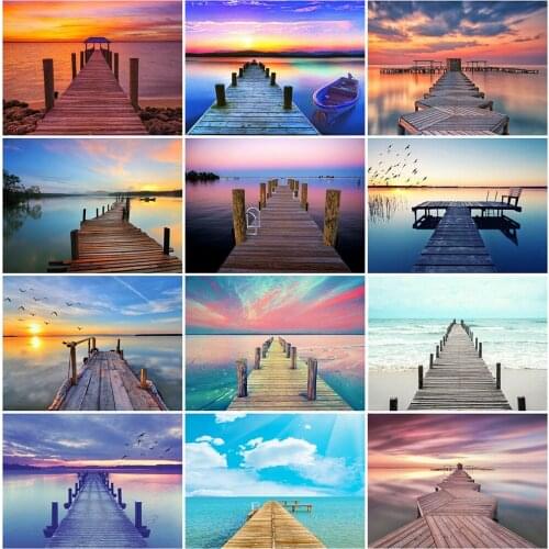 EverShine 5D DIY Diamond Mosaic Bridge Full Drill Diamond Painting Seaside Beaded Embroidery Landscape Kits Handmade Hobby