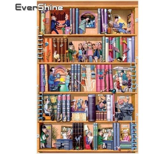 Evershine Diamond Painting Cartoon Cross Stitch Rhinestones Full Square Diamond Embroidery Bookshelf Diamond Mosaic Home Decor