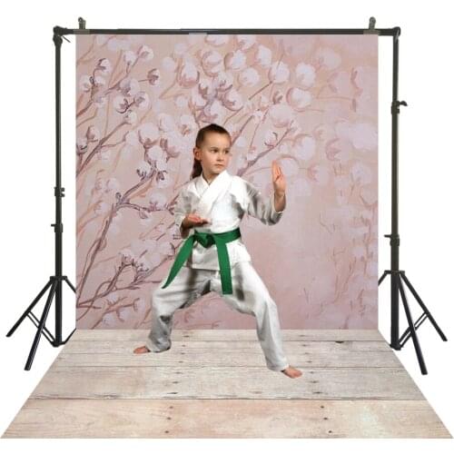 Wintersweet Watercolor Pink Polyester Photographic Backdrop With Wood Floor Model Kids Portrait Background Photo Studio Props