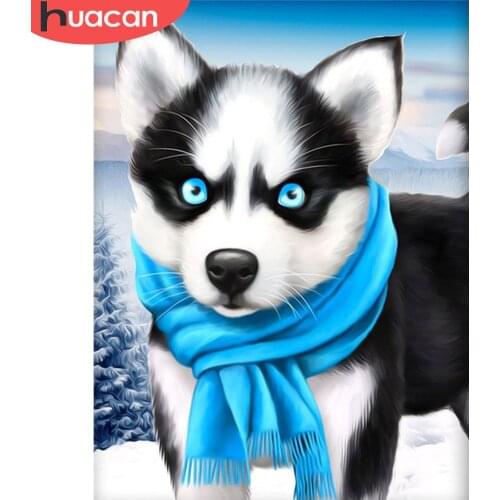 HUACAN Full Drill Diamond Painting Dog Husky Cross Stitch Kits 5D DIY Diamond Embroidery Animal Needlework Sets Home Decoration